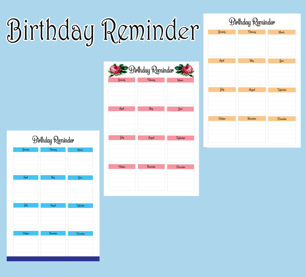 Printable Birthday Reminder, digital instant download - Printable Planners